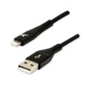 Kabel USB (2.0), USB A M- Apple Lightning M, 1m, MFi certifikat, 5V/2,4A, czarny, Logo, box, oplot nylonowy, aluminiowa osłona z