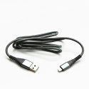 Kabel USB (2.0), USB A M- Apple Lightning M, 1m, MFi certifikat, 5V/2,4A, srebrny, Logo, box, oplot nylonowy, aluminiowa osłona 