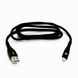 Kabel USB (2.0), USB A M- Apple Lightning M, 2m, MFi certifikat, 5V/2,4A, czarny, Logo, box, oplot nylonowy, aluminiowa osłona z