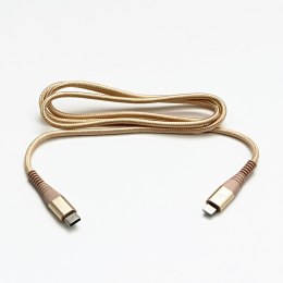 Kabel USB (2.0), USB C M- Apple Lightning M, 2m, MFi certifikat, 5V/3A, złoty, Logo, box, oplot nylonowy, aluminiowa osłona złąc