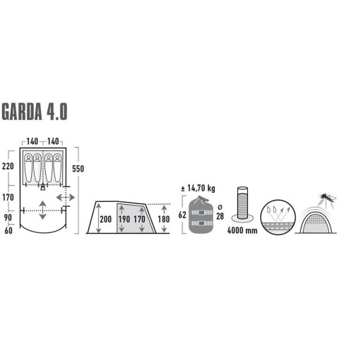 Namiot High Peak Garda 4.0 szaro-zielony 11821 Namiot High Peak Garda 4.0 szaro-zielony 11821