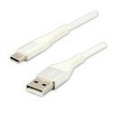 Kabel USB (2.0), USB A M- USB C M, 1m, 480 Mb/s, 5V/3A, biały, Logo, box, oplot nylonowy, aluminiowa osłona złącza