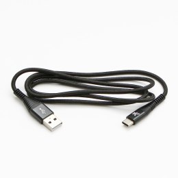 Kabel USB (2.0), USB A M- USB C M, 1m, 480 Mb/s, 5V/3A, czarny, Logo, box, oplot nylonowy, aluminiowa osłona złącza