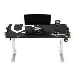 ULTRADESK Biurko dla gracza FORCE SNOW - białe, 166x70 cm, 76.5 cm, z podkładką pod mysz XXL, uchwyt na napoje i słuchawki