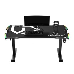 ULTRADESK Biurko dla gracza FORCE - białe, 166x70 cm, 76.5 cm, z podkładką pod mysz XXL, uchwyt na napoje i słuchawki