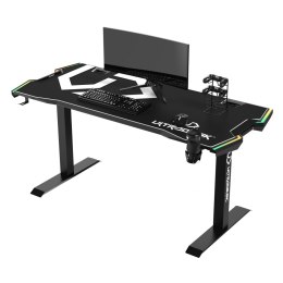 ULTRADESK Biurko dla gracza FORCE - białe, 166x70 cm, 76.5 cm, z podkładką pod mysz XXL, uchwyt na napoje i słuchawki