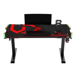 ULTRADESK Biurko dla gracza FORCE - czerwone, 166x70 cm, 76.5 cm, z podkładką pod mysz XXL, uchwyt na napoje i słuchawki