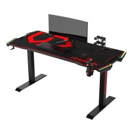 ULTRADESK Biurko dla gracza FORCE - czerwone, 166x70 cm, 76.5 cm, z podkładką pod mysz XXL, uchwyt na napoje i słuchawki