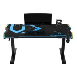 ULTRADESK Biurko dla gracza FORCE - niebieskie, 166x70 cm, 76.5 cm, z podkładką pod mysz XXL, uchwyt na napoje i słuchawki