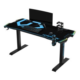 ULTRADESK Biurko dla gracza FORCE - niebieskie, 166x70 cm, 76.5 cm, z podkładką pod mysz XXL, uchwyt na napoje i słuchawki