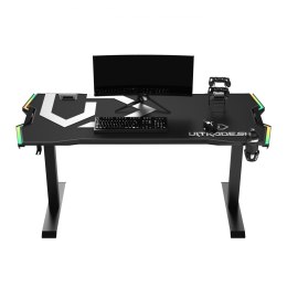 ULTRADESK Biurko dla gracza FORCE - szare, 166x70 cm, 76.5 cm, z podkładką pod mysz XXL, uchwyt na napoje i słuchawki