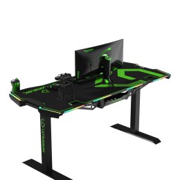 ULTRADESK Biurko dla gracza FORCE - zielone, 166x70 cm, 76.5 cm, z podkładką pod mysz XXL, uchwyt na napoje i słuchawki