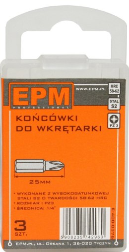 GROT, BIT, KOŃCÓWKA DO WKRĘTARKI 25MM 3SZT. PZ3