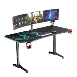 ULTRADESK Biurko dla gracza FRAG XXL BLUE, 160 x 75 cm, 75 cm, uchwyty na słuchawki i napoje, z podkładką XXL na cały pulpit