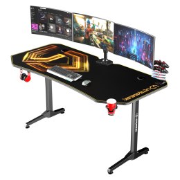 ULTRADESK Biurko dla gracza FRAG XXL GOLD, 160 x 75 cm, 75 cm, uchwyty na słuchawki i napoje, z podkładką XXL na cały pulpit