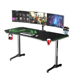 ULTRADESK Biurko dla gracza FRAG XXL GREEN, 160 x 75 cm, 75 cm, uchwyty na słuchawki i napoje, z podkładką XXL na cały pulpit