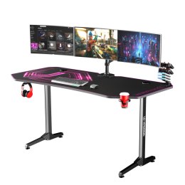 ULTRADESK Biurko dla gracza FRAG XXL PINK, 160 x 75 cm, 75 cm, uchwyty na słuchawki i napoje, z podkładką XXL na cały pulpit