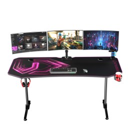 ULTRADESK Biurko dla gracza FRAG XXL PINK, 160 x 75 cm, 75 cm, uchwyty na słuchawki i napoje, z podkładką XXL na cały pulpit