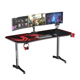 ULTRADESK Biurko dla gracza FRAG XXL RED, 160 x 75 cm, 75 cm, uchwyty na słuchawki i napoje, z podkładką XXL na cały pulpit