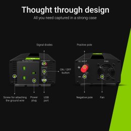 Przetwornica napięcia Inwerter Green Cell 12V na 230V 1000W/2000W Czysta sinusoida UK PLUG