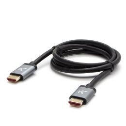 HDMI M- HDMI M, Ultra High Speed, 1m, pozłacane złącza, aluminiowa obudowa, szary, Logo, 8K@60Hz, 48Gb/s