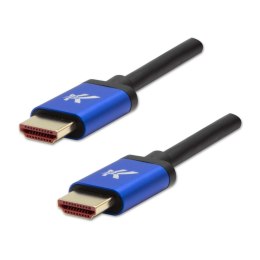 HDMI M- HDMI M, Ultra High Speed, 2m, pozłacane złącza, aluminiowa obudowa, niebieski, Logo, 8K@60Hz, 48Gb/s