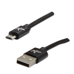 Kabel USB (2.0), USB A M- USB micro B M, 1m, 480 Mb/s, 5V/2A, czarny, Logo, box, oplot nylonowy, aluminiowa osłona złącza