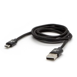 Kabel USB (2.0), USB A M- USB micro B M, 1m, 480 Mb/s, 5V/2A, czarny, Logo, box, oplot nylonowy, aluminiowa osłona złącza