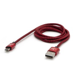 Kabel USB (2.0), USB A M- USB micro B M, 1m, 480 Mb/s, 5V/2A, czerwony, Logo, box, oplot nylonowy, aluminiowa osłona złącza