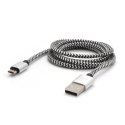 Kabel USB (2.0), USB A M- USB micro B M, 1m, 480 Mb/s, 5V/2A, srebrny, Logo, box, oplot nylonowy, aluminiowa osłona złącza