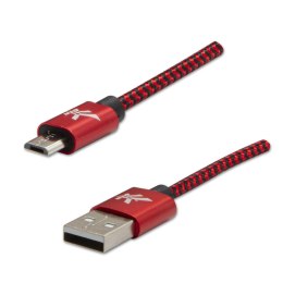 Kabel USB (2.0), USB A M- USB micro B M, 2m, 480 Mb/s, 5V/1A, czerwony, Logo, box, oplot nylonowy, aluminiowa osłona złącza