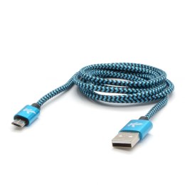 Kabel USB (2.0), USB A M- USB micro B M, 2m, 480 Mb/s, 5V/1A, niebieski, Logo, box, oplot nylonowy, aluminiowa osłona złącza