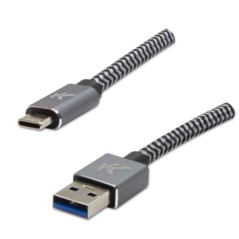 Kabel USB (3.2 gen 1), USB A M- USB C M, 1m, 5 Gb/s, 5V/3A, szary, Logo, box, metalowy oplot, aluminiowa osłona złącza