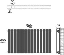 Grzejnik poziomy, przyłącze centralne, 600 x 1022 mm