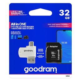 Goodram All-In-ONe, 32GB, multipack, M1A4-0320R12, UHS-I U1 (Class 10), z czytnikiem i adapterem