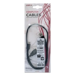 Kabel USB (2.0), USB A 2x M- USB mini M (5 pin), 0.6m, czarny, Logo, blistr