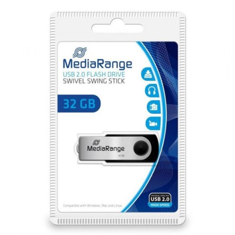 MediaRange USB flash disk, USB 2.0, 32GB, czarny, MR911, USB A, swivel / twister