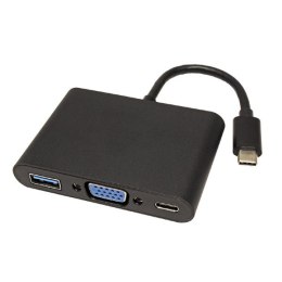 USB (3.1) Adapter, USB C (3.1) M-VGA F + USB A (3.0) F + USB C (3.1) F, 0, czarny, plastic bag, 2560x1600@60Hz, USB PD