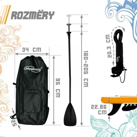 Nadmuchiwana deska wiosłowa Physionics 305cm pomarańczowa + Physionics Nadmuchiwana deska wiosłowa Physionics 305cm pomarańczowa + Physionics