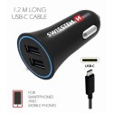 Ładowarka samochodowa SWISSTEN 12W, 2-portowy, USB-A, kabel USB-C