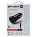 Ładowarka samochodowa SWISSTEN 12W, 2-portowy, USB-A, kabel USB-C