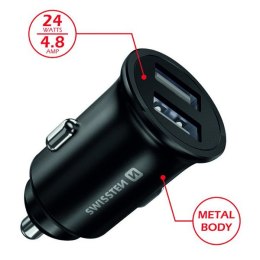 Ładowarka samochodowa SWISSTEN 24W, 2-portowy, USB-A