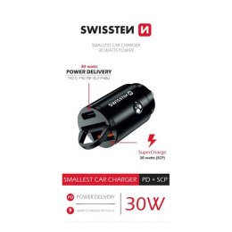 Ładowarka samochodowa SWISSTEN 30W, 2-portowy, USB-C, USB-A