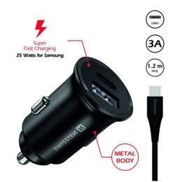 Ładowarka samochodowa SWISSTEN 35W, 2-portowy, USB-C, USB-A, kabel USB-C