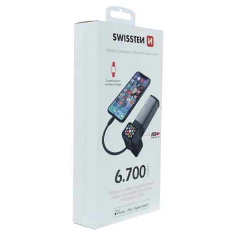 SWISSTEN, 2in1 Apple watch MFI power bank, Li-Pol, 5V, 6700mAh, szary