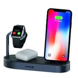 SWISSTEN, ładowarka bezprzewodowa 4w1, do telefonów, Apple Watch, czarna, 12V, 45W, Qi, MFi