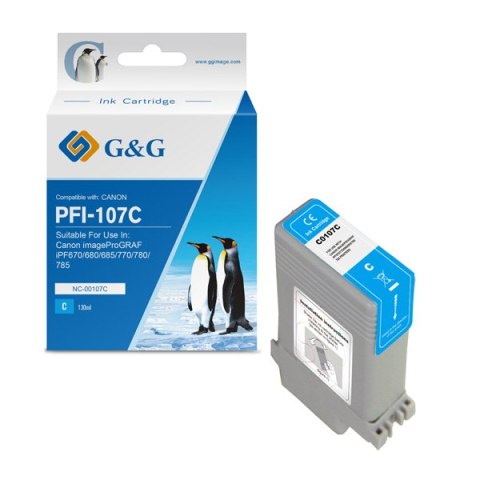G&G kompatybilny ink / tusz z PFI107C, cyan, 130ml, NC-00107C, 6706B001, dla Canon iPF-680, 685, 780, 785 G&G kompatybilny ink / tusz z PFI107C, cyan, 130ml, NC-00107C, 6706B001, dla Canon iPF-680, 685, 780, 785