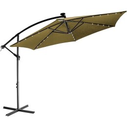 STILISTA Parasol ogrodowy z rączką 3 m, khaki + LED